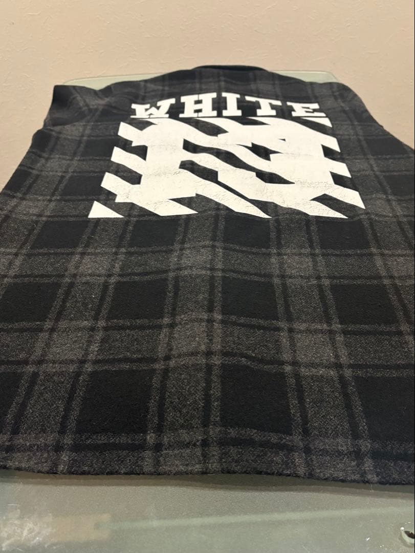 最終価格希少ブラックoff-whiteチェック柄長袖ロングシャツ