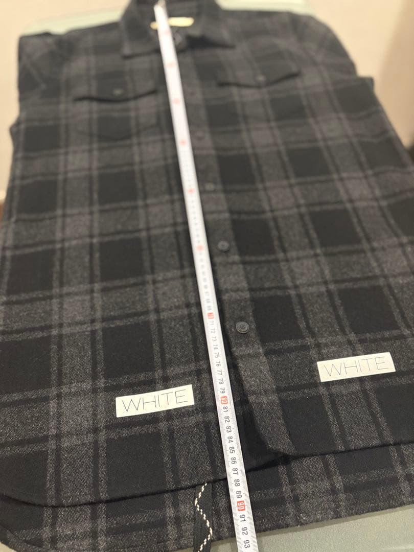 最終価格希少ブラックoff-whiteチェック柄長袖ロングシャツ