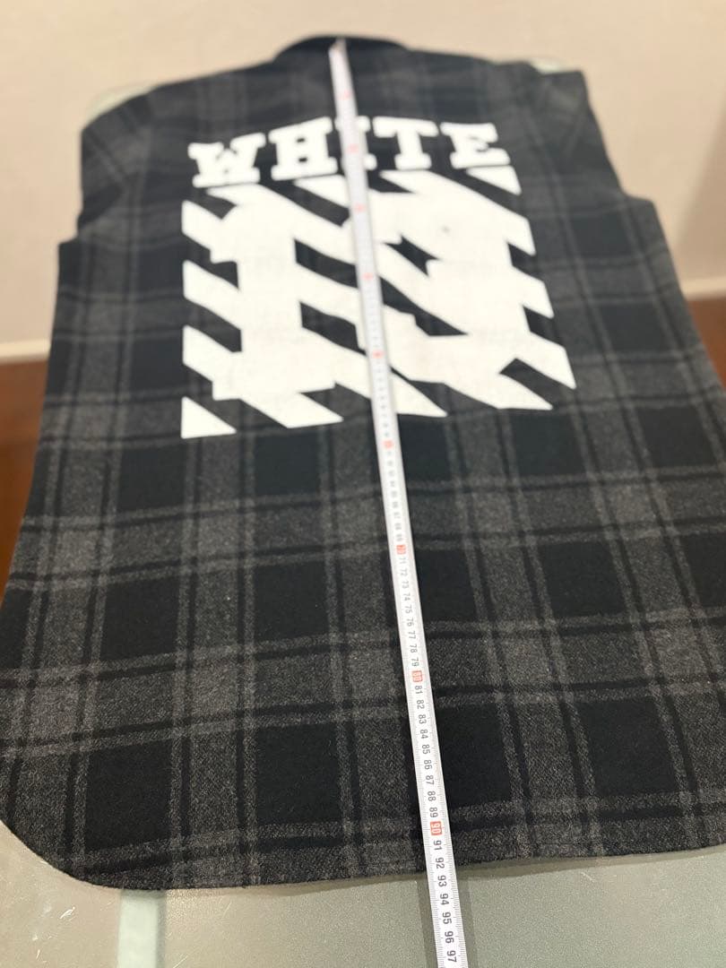 最終価格希少ブラックoff-whiteチェック柄長袖ロングシャツ