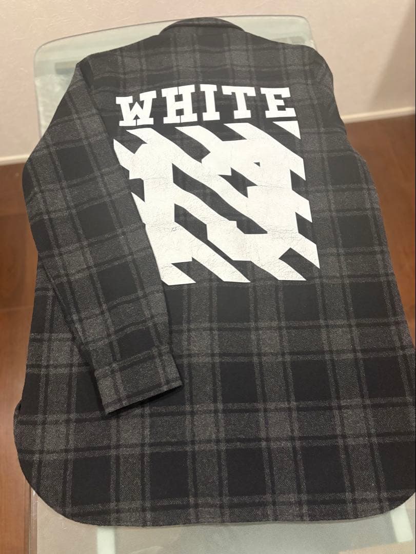最終価格希少ブラックoff-whiteチェック柄長袖ロングシャツ