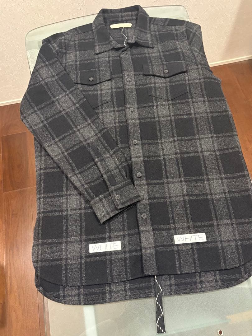 最終価格希少ブラックoff-whiteチェック柄長袖ロングシャツ