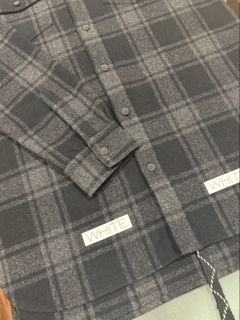最終価格希少ブラックoff-whiteチェック柄長袖ロングシャツ