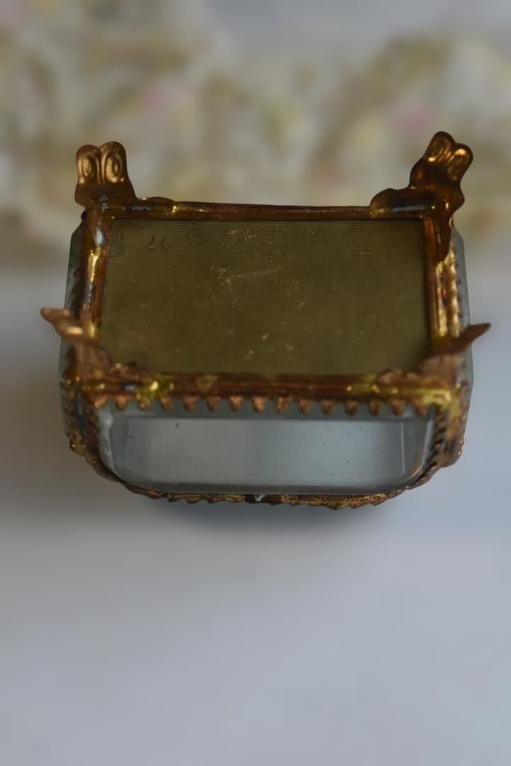 美品　ガラス宝石箱　ジュエリーボックス　　フランスアンティーク　べべルガラス