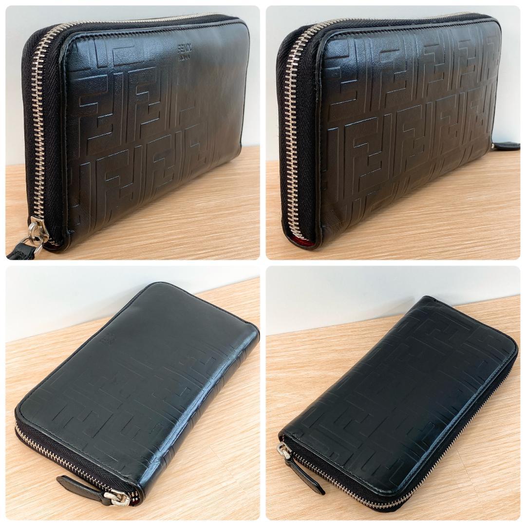 専用フェンディ ズッカ柄 長財布 財布 ラウンドファスナー 革 ブラック 黒