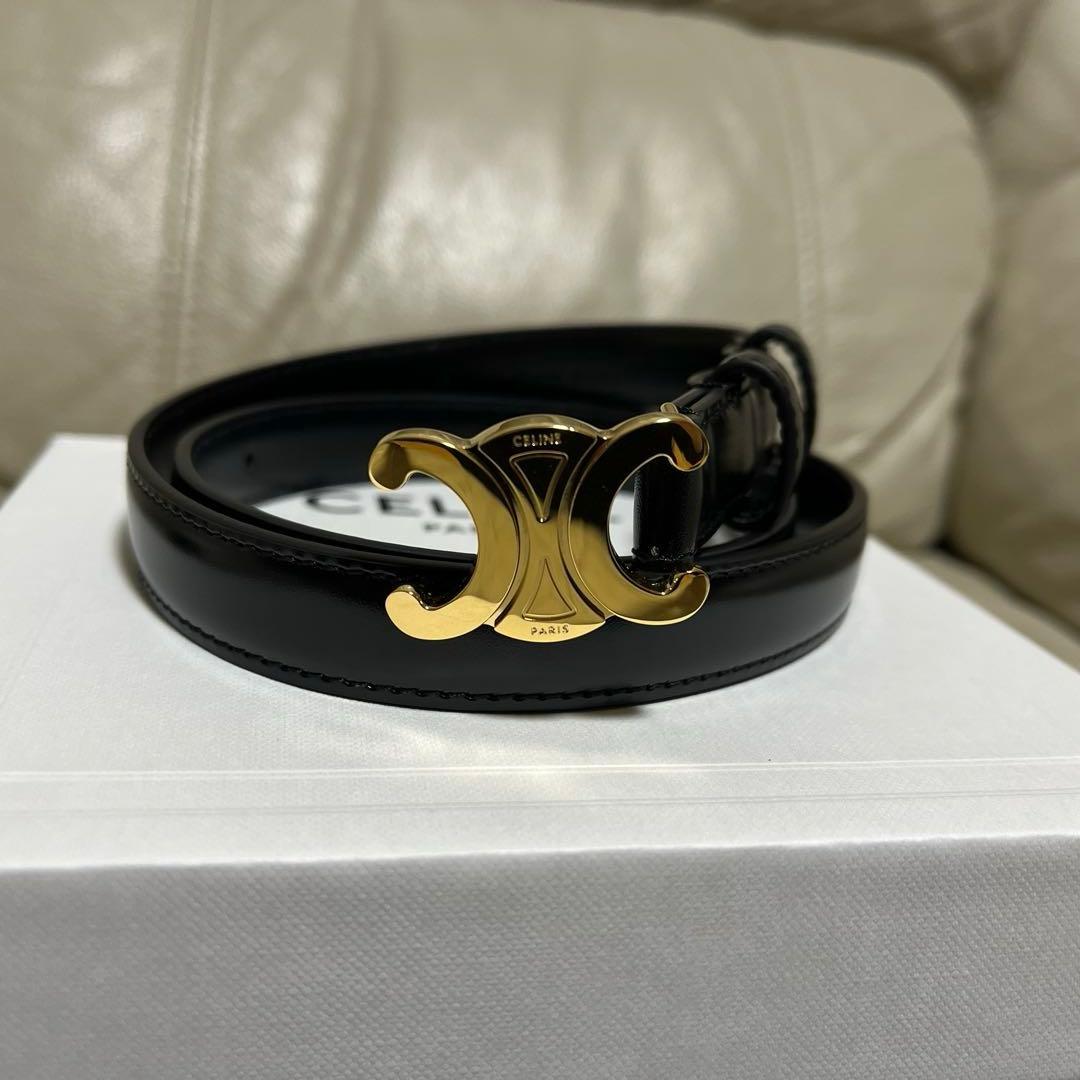 極美品☆CELINE セリーヌ ブラックトリオンフベルト ゴールドバックル
