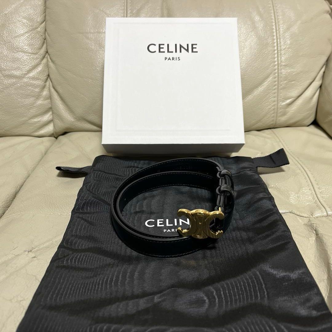 極美品☆CELINE セリーヌ ブラックトリオンフベルト ゴールドバックル