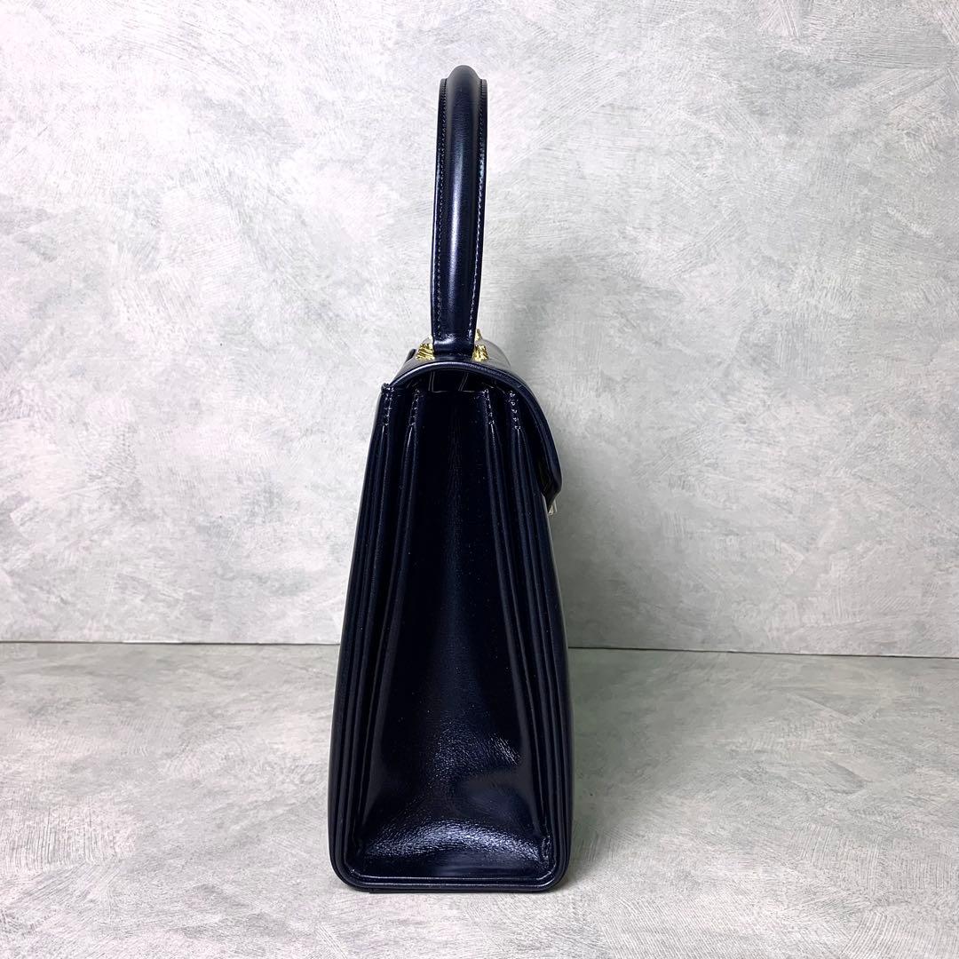 WAKO 銀座和光 カーフレザー ゴールド金具 フォーマル ハンドバッグ 黒