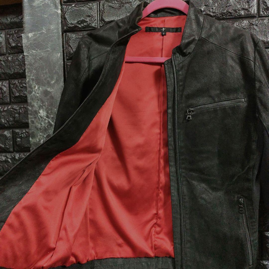 美品　ノーアイディー　黒１色　レザー（豚革）シングルライダースジャケット