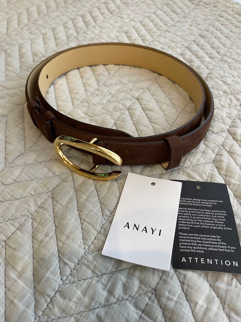 颯季♡ 新品♡ ANAYI ヌバックオリジナルバックル ベルト　茶　本革