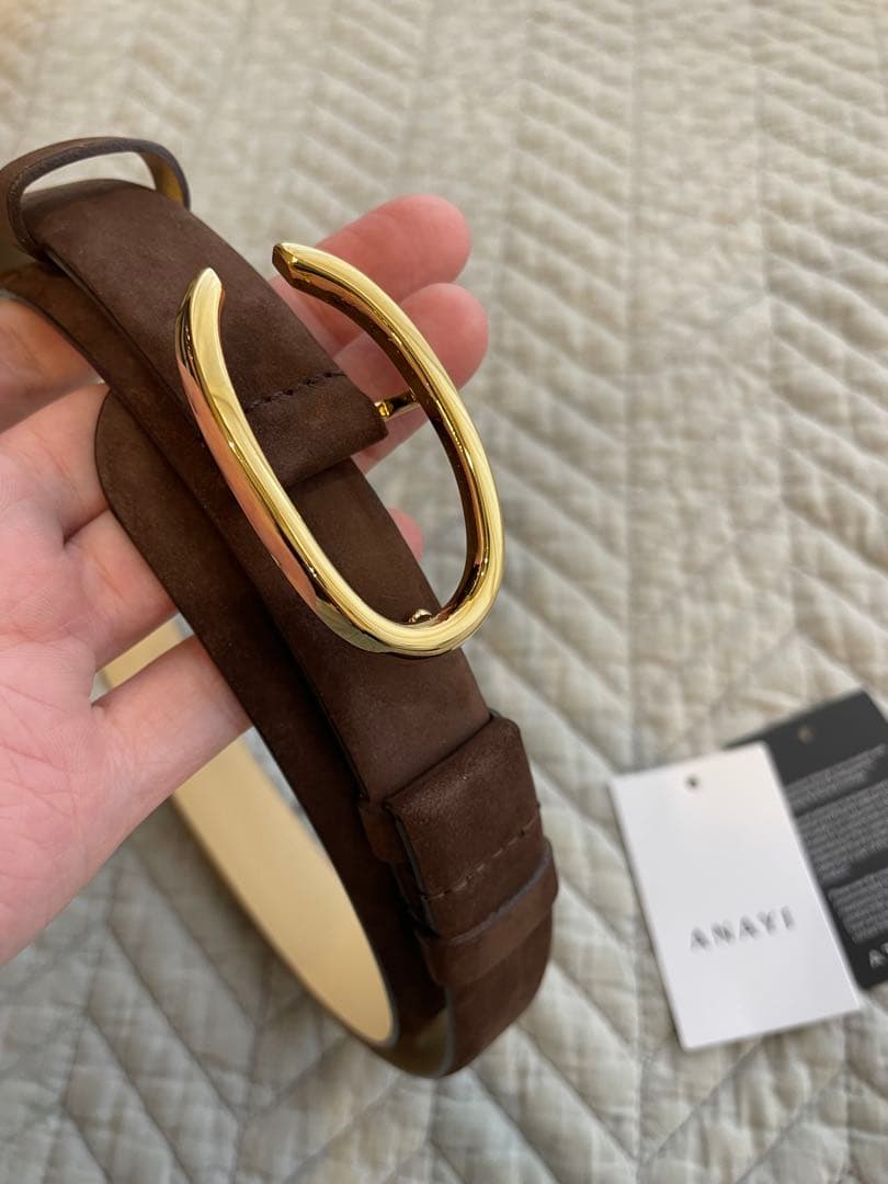 颯季♡ 新品♡ ANAYI ヌバックオリジナルバックル ベルト　茶　本革
