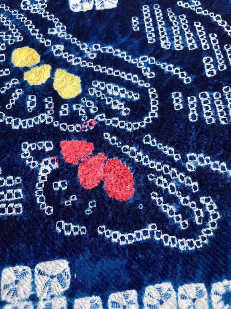 着物　絞り　浴衣布地　ブルー系　夏用ワンピース　浴衣　ハンドメイド　新品　1反