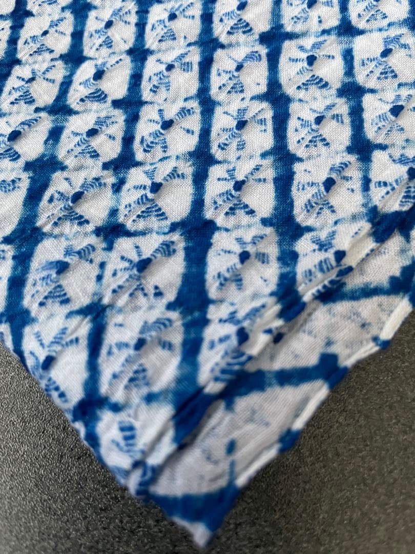 着物　絞り　浴衣布地　ブルー系　夏用ワンピース　浴衣　ハンドメイド　新品　1反