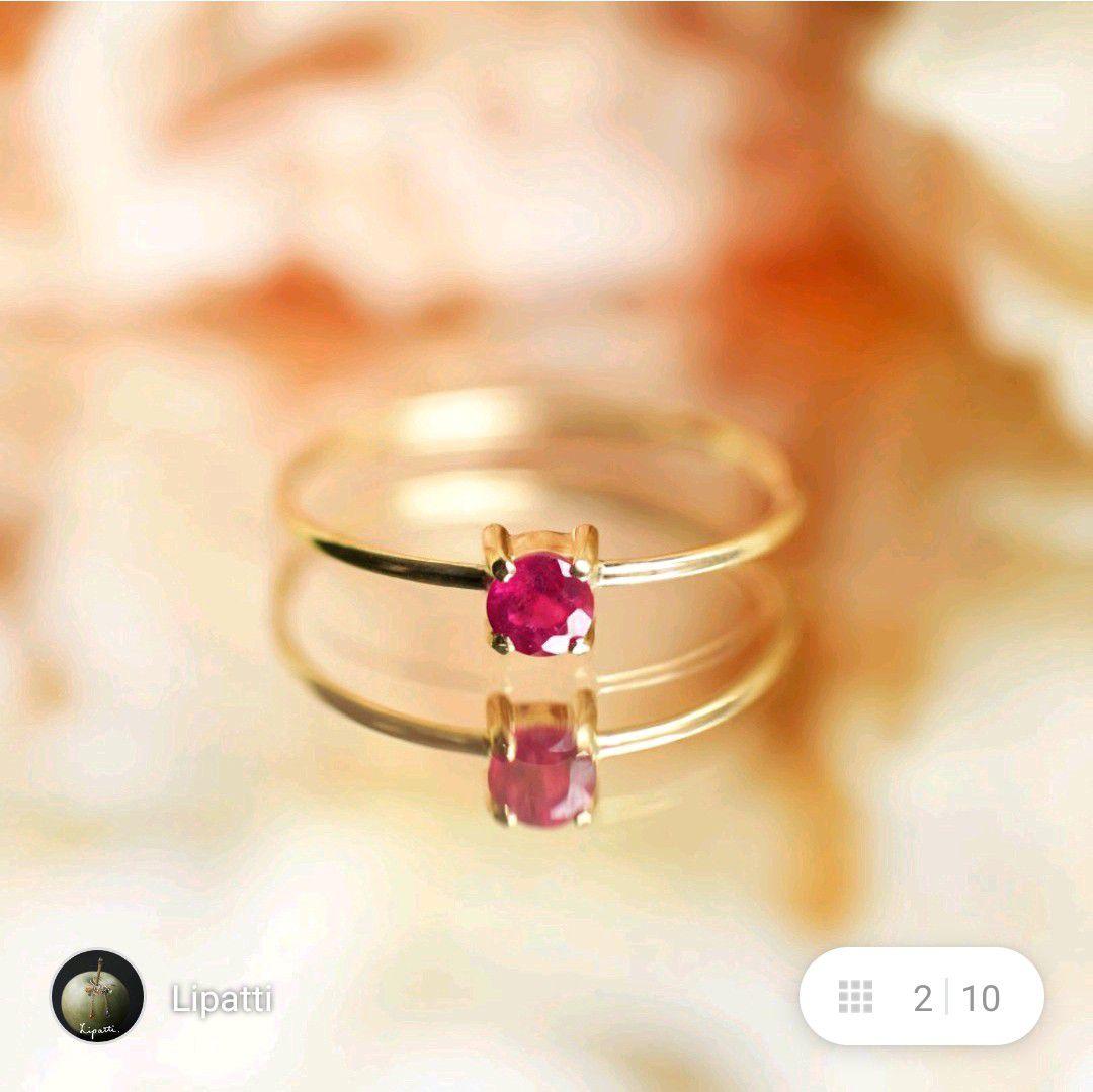 K18ゴールド ルビー 3mmラウンドカット 爪留めリング 7号