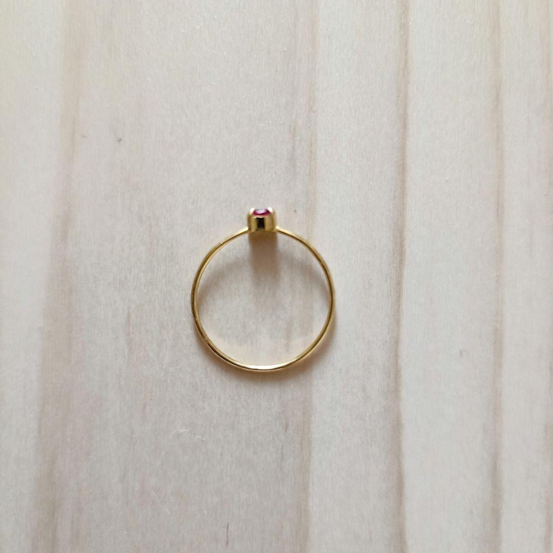 K18ゴールド ルビー 3mmラウンドカット 爪留めリング 7号