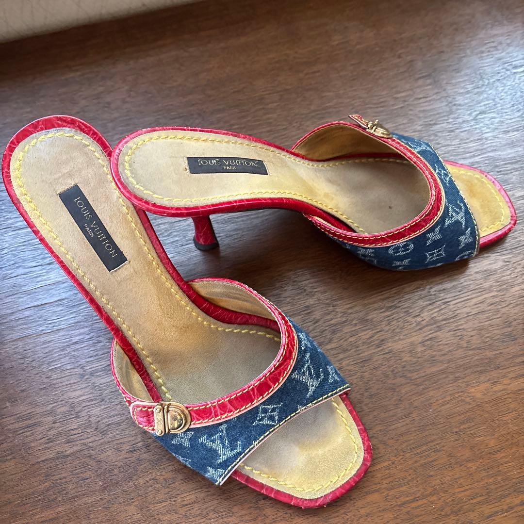 Louis Vuitton デニム レッド ミュール