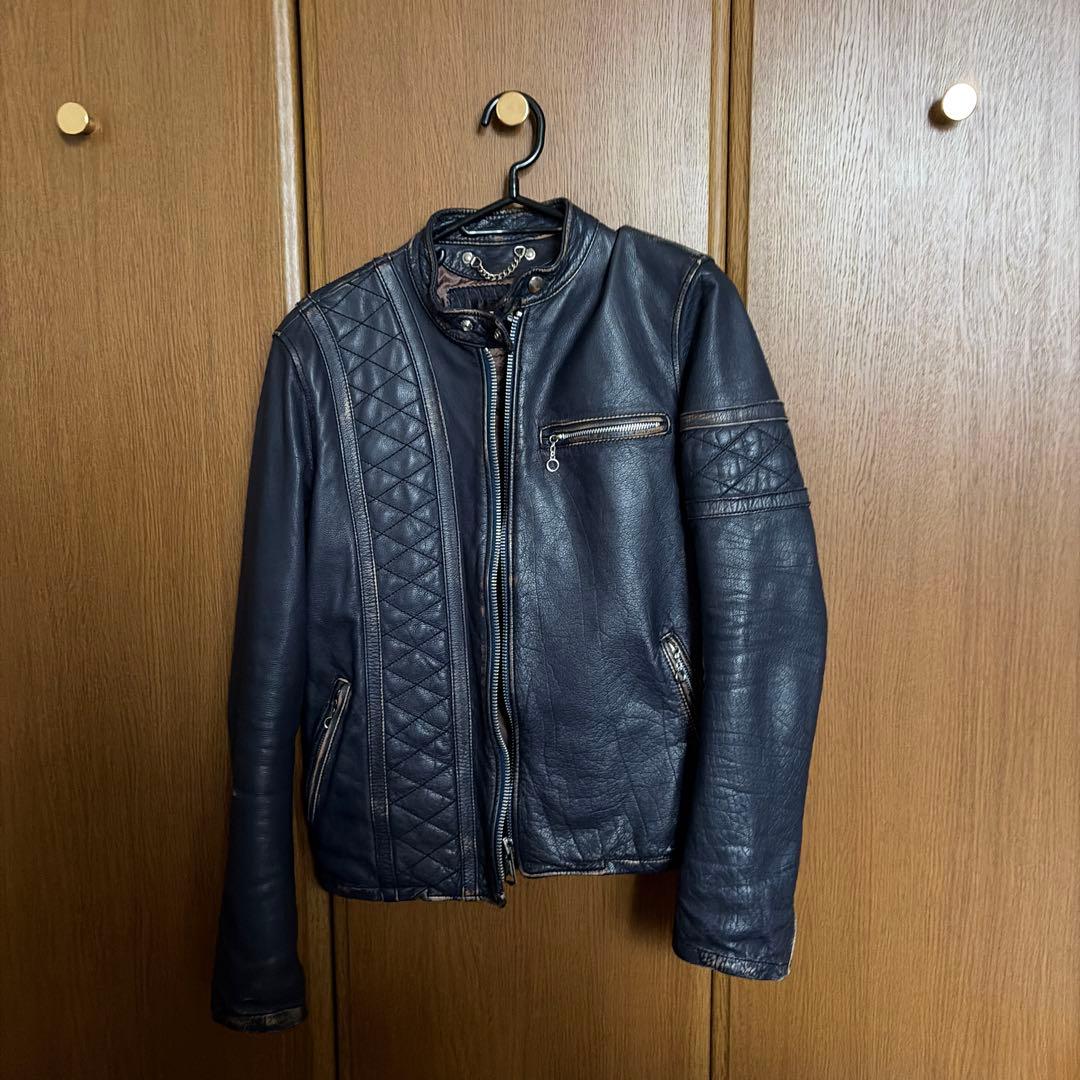 JOHN'S ネイビー シングルライダースジャケット