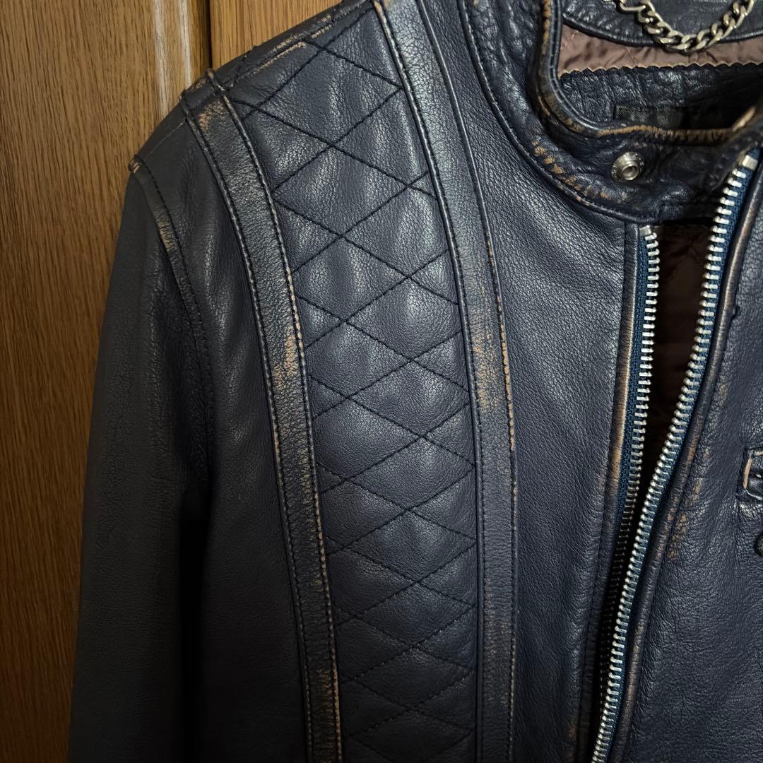 JOHN'S ネイビー シングルライダースジャケット