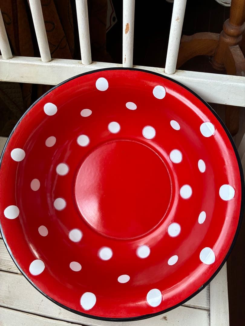 カバトンアンティーク　可愛い　ホーロー　ドット　水玉　洗面器　タライ　レア