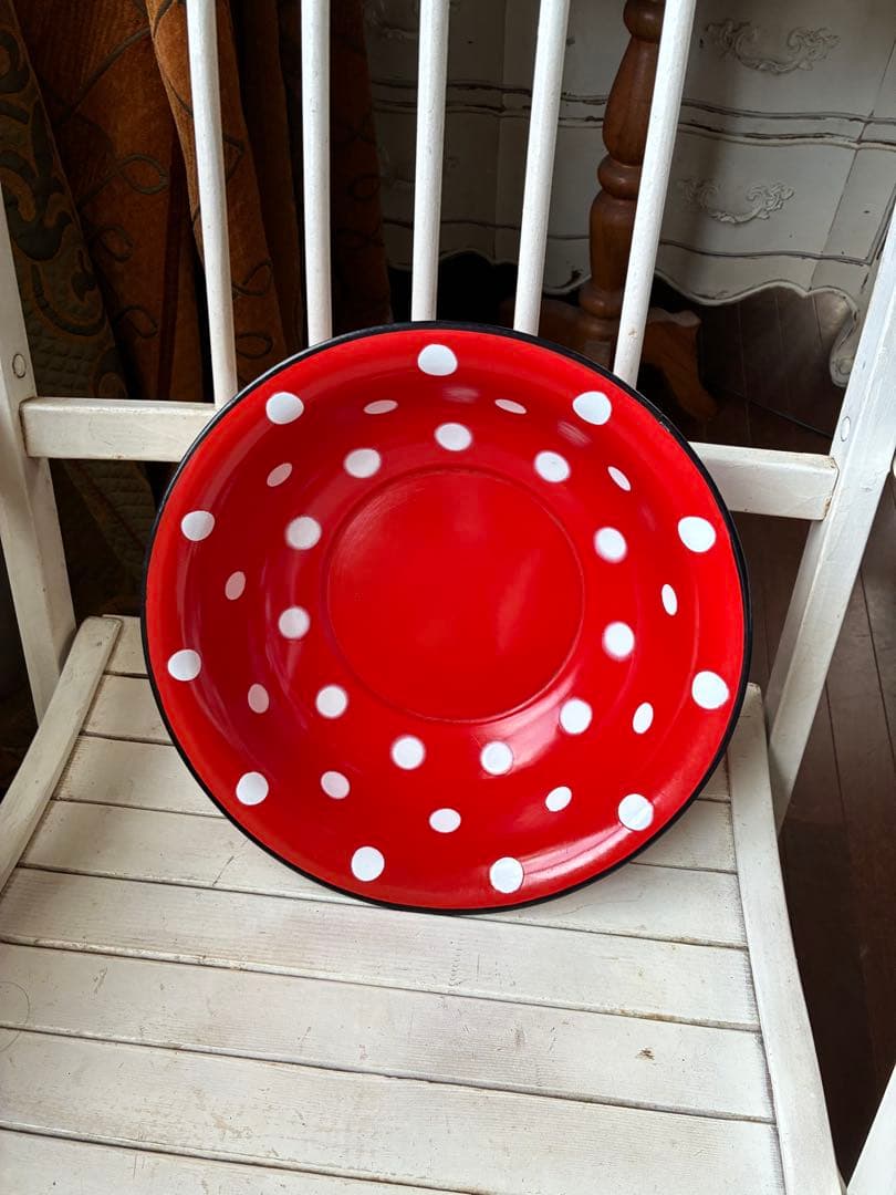 カバトンアンティーク　可愛い　ホーロー　ドット　水玉　洗面器　タライ　レア