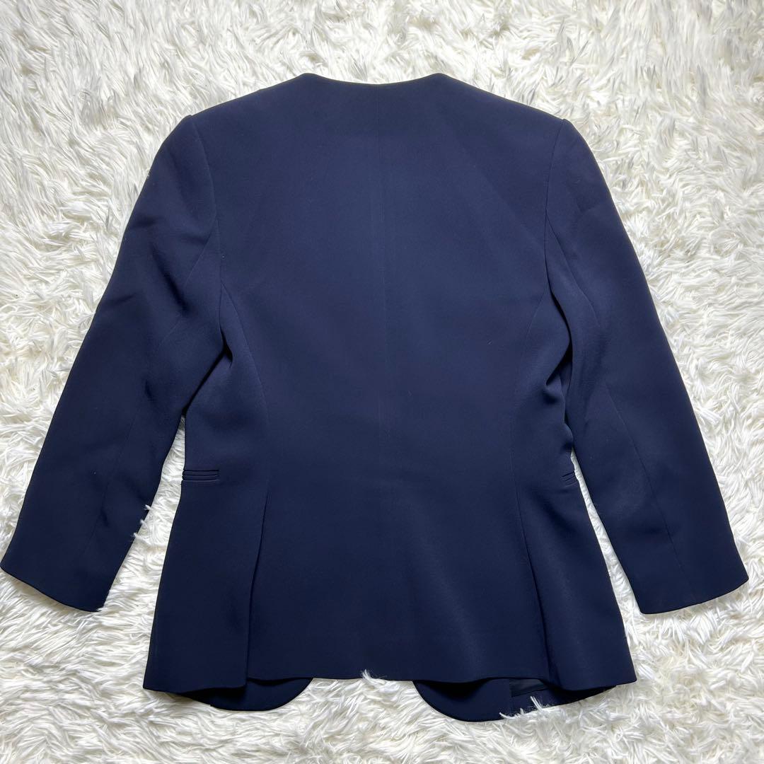 Theory セオリー ノーカラー パンツスーツ セットアップ ネイビー