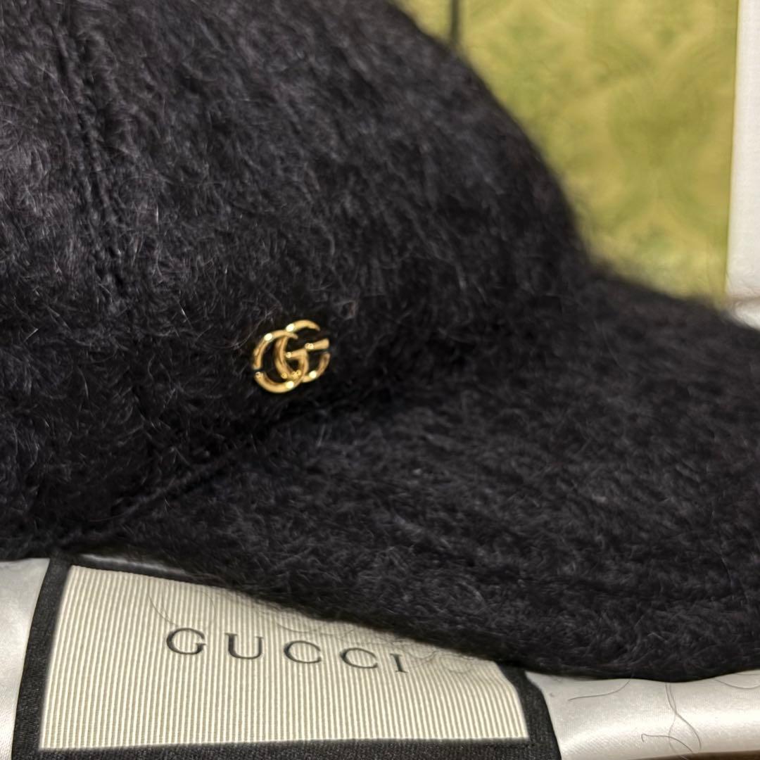 GUCCI ブラック キャップ GG 紙袋　布袋付き　モヘヤ　帽子