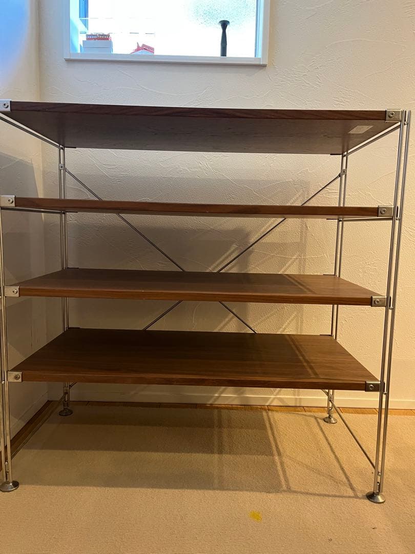 無印のステンレスユニットシェルフ　オーク材棚