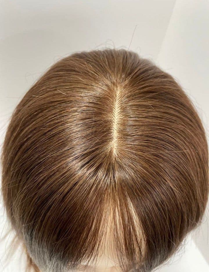 フルウィッグ人毛100%医療ウィッグ鎖骨ミディアム　ストレート　ブラウンSサイズ