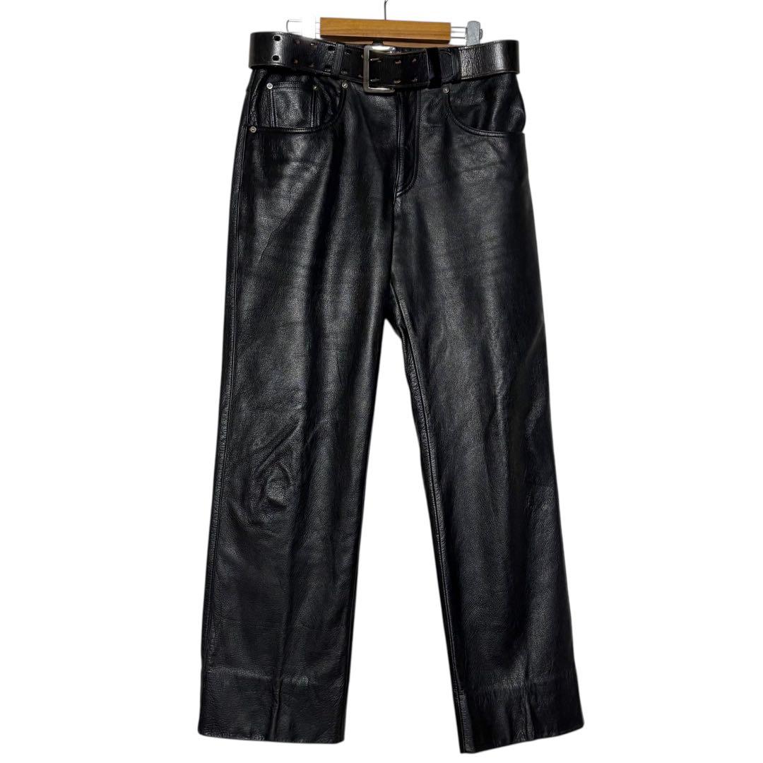 レトロ古着 Devils 本革レザーパンツ 黒 34 ブラック ウエスト86