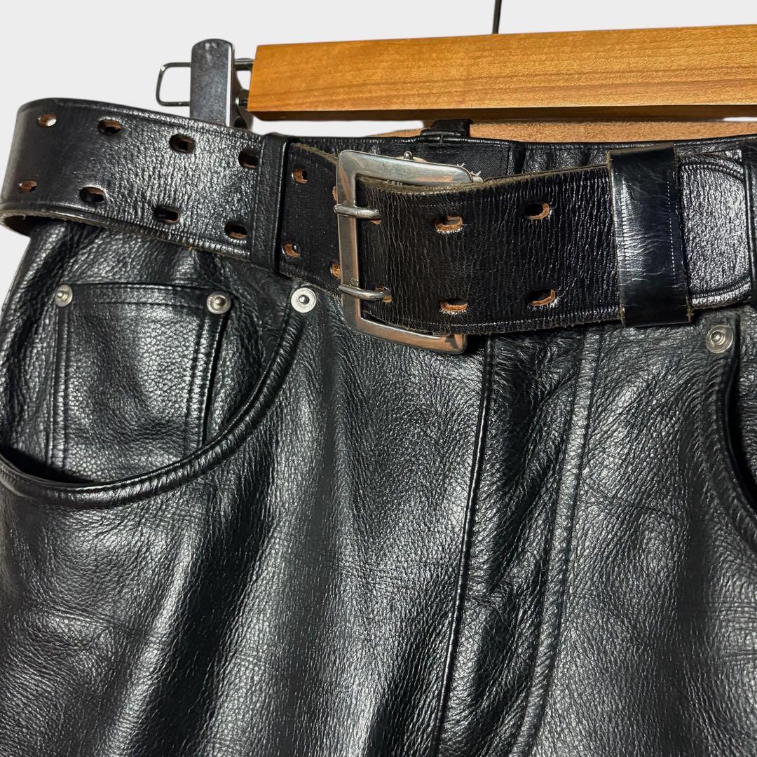 レトロ古着 Devils 本革レザーパンツ 黒 34 ブラック ウエスト86