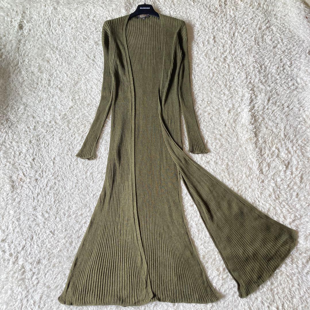 美品✨ロロピアーナ 現行タグ　シルクとリネンスリット　ロングカーディガン　緑