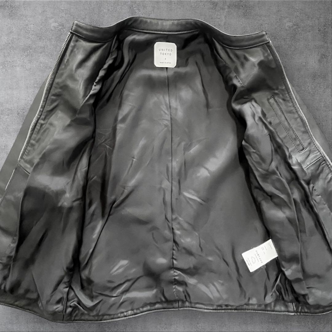 【美品】 ユナイテッドトウキョウ シングル ライダース ラムレザー L ブラック