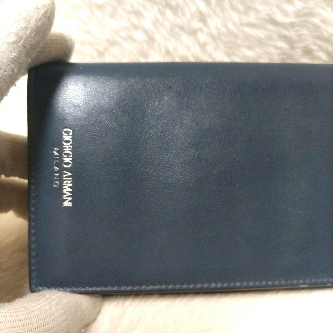 【美品】ジョルジオアルマーニ シープレザー ロゴ 二つ折り長財布 近年モデル