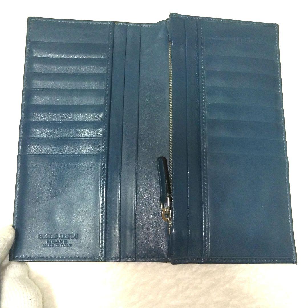 【美品】ジョルジオアルマーニ シープレザー ロゴ 二つ折り長財布 近年モデル