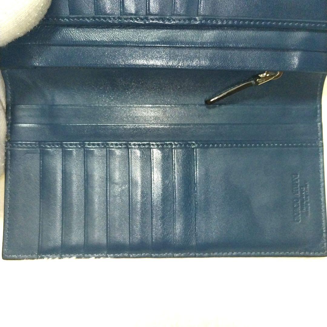 【美品】ジョルジオアルマーニ シープレザー ロゴ 二つ折り長財布 近年モデル