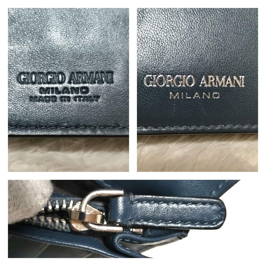 【美品】ジョルジオアルマーニ シープレザー ロゴ 二つ折り長財布 近年モデル
