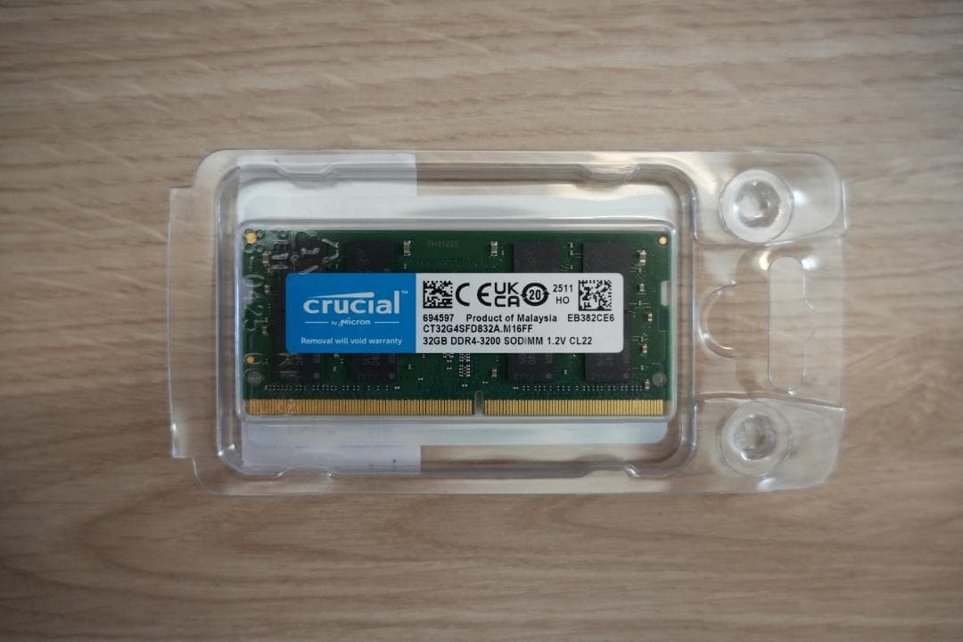 【未使用】Crucial メモリー 32GB DDR4-3200 SODIMM