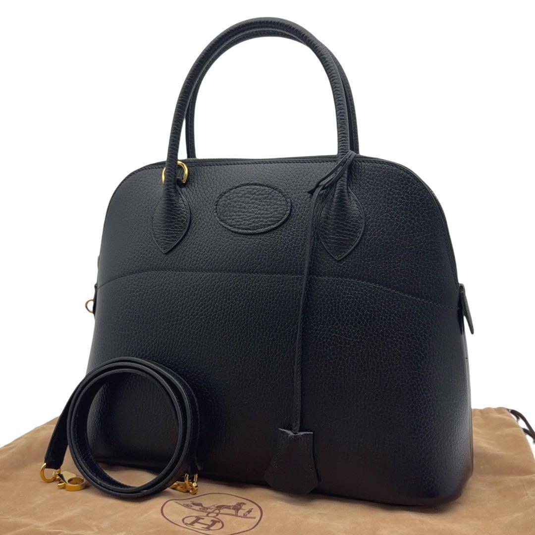 【美品】ストラップ付 エルメス ボリード31 アルデンヌ ブラック ハンドバッグ