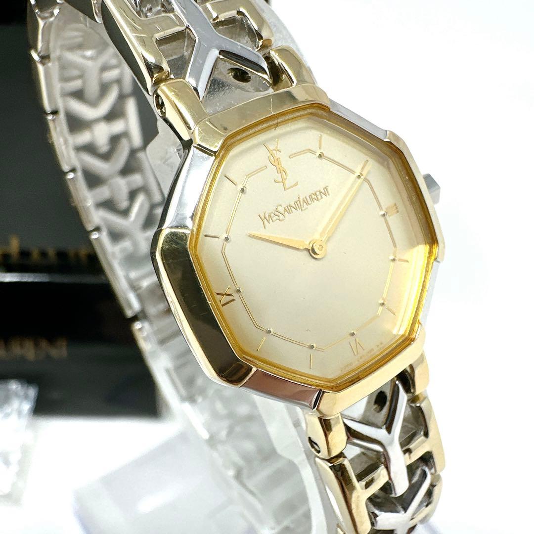 極美品 稼働 イブサンローラン 腕時計 Y字 オクタゴン コンビ 付属品あり
