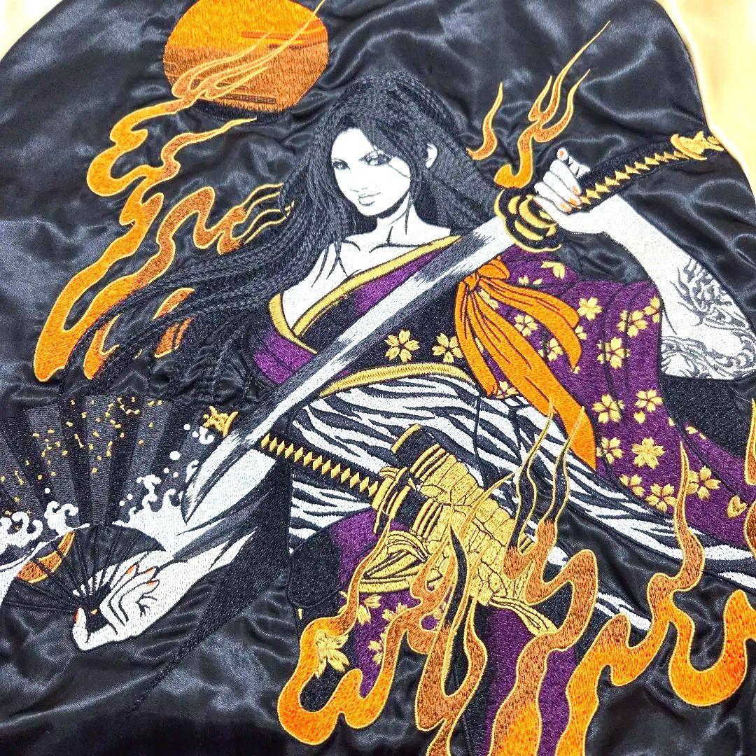 新品未使用タグ付き　抜刀娘スカジャン 　和柄金　女性刺繍　絡繰魂　Lサイズ
