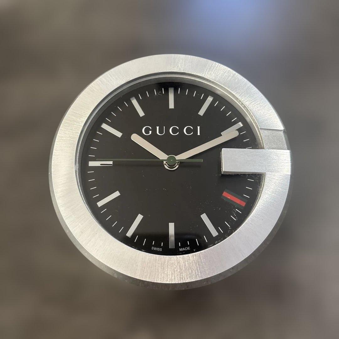 GUCCI ラウンド型置時計 210ブラック/シルバー　ジャンク品