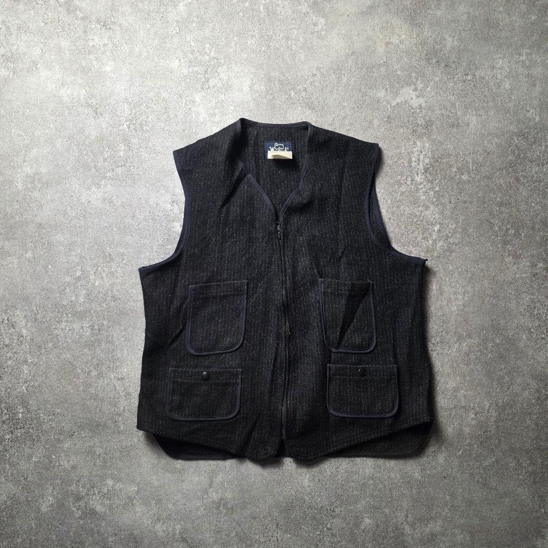 80sUSA製WOOLRICHウールリッチウールフルジップベストブラック黒短丈