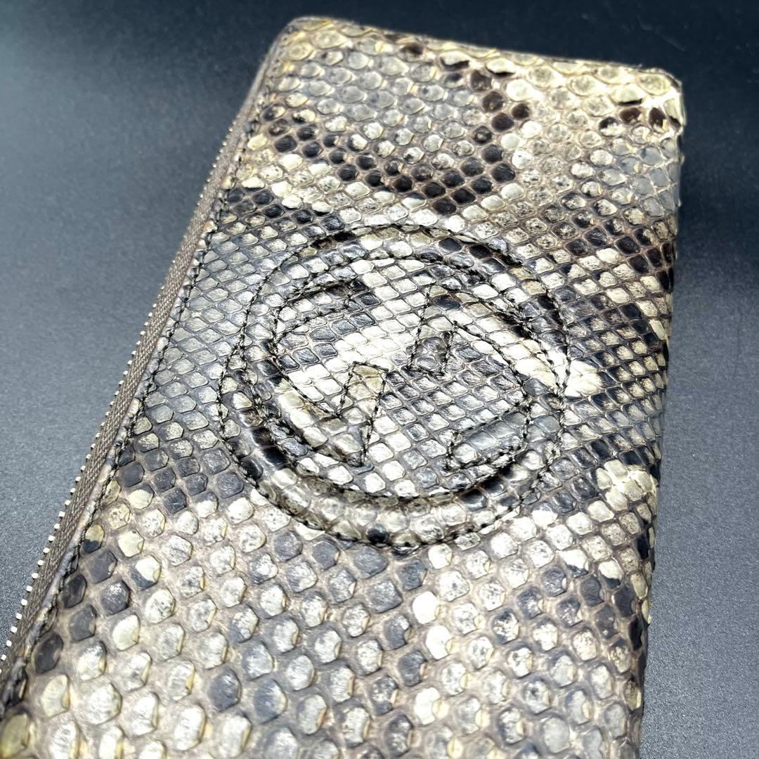 希少/美品✨グッチ 長財布 ラウンドファスナー ソーホー パイソン グリーン