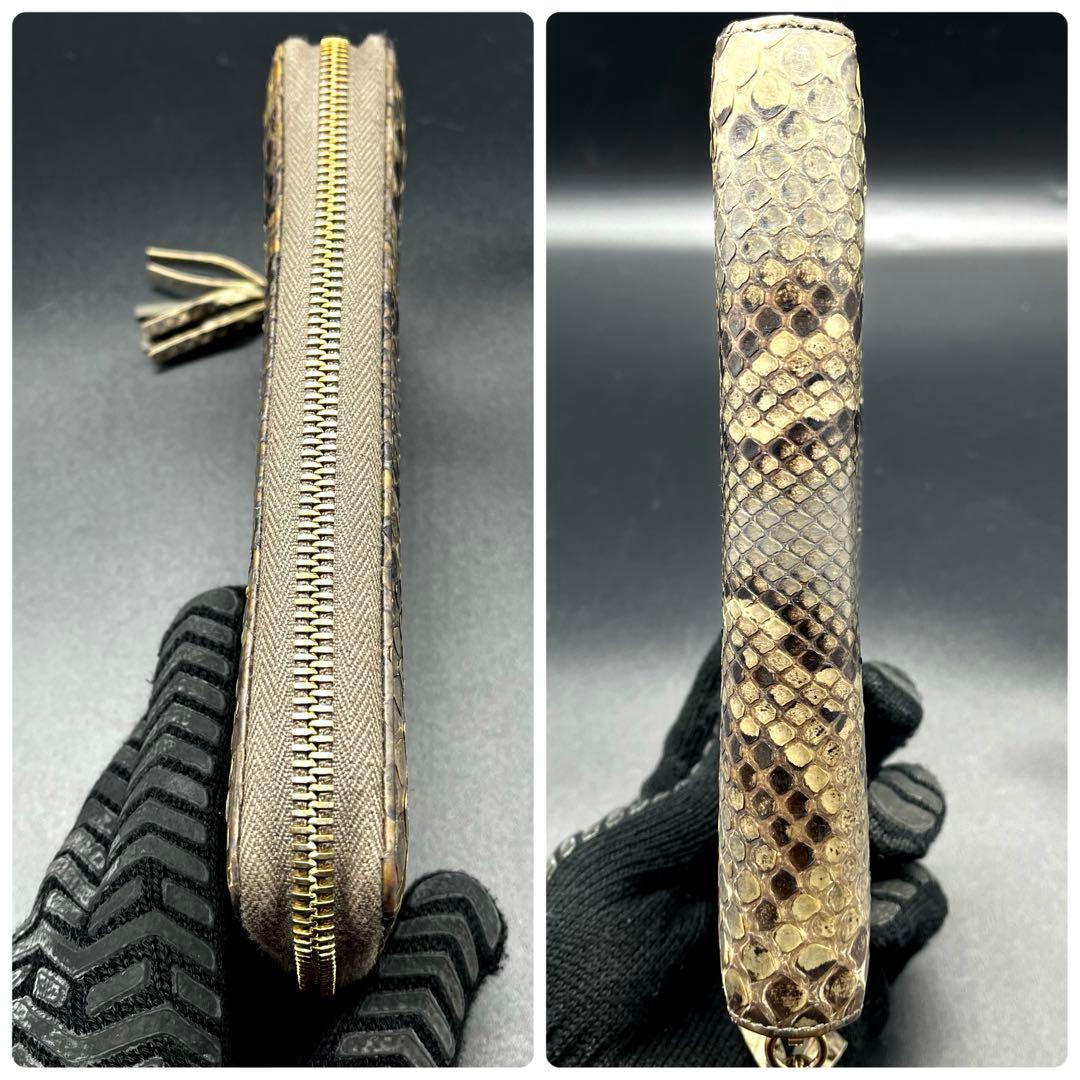 希少/美品✨グッチ 長財布 ラウンドファスナー ソーホー パイソン グリーン