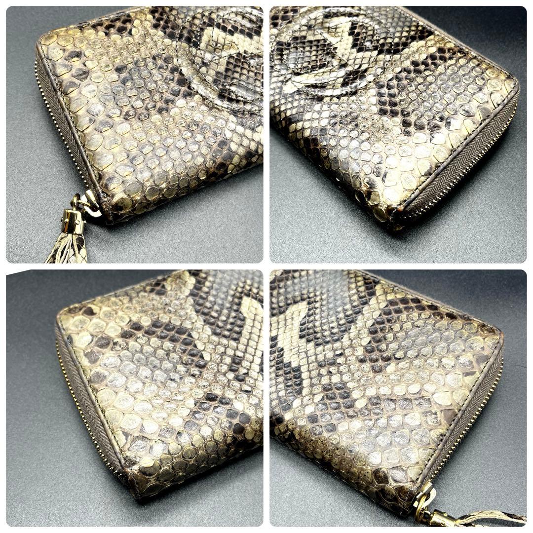 希少/美品✨グッチ 長財布 ラウンドファスナー ソーホー パイソン グリーン