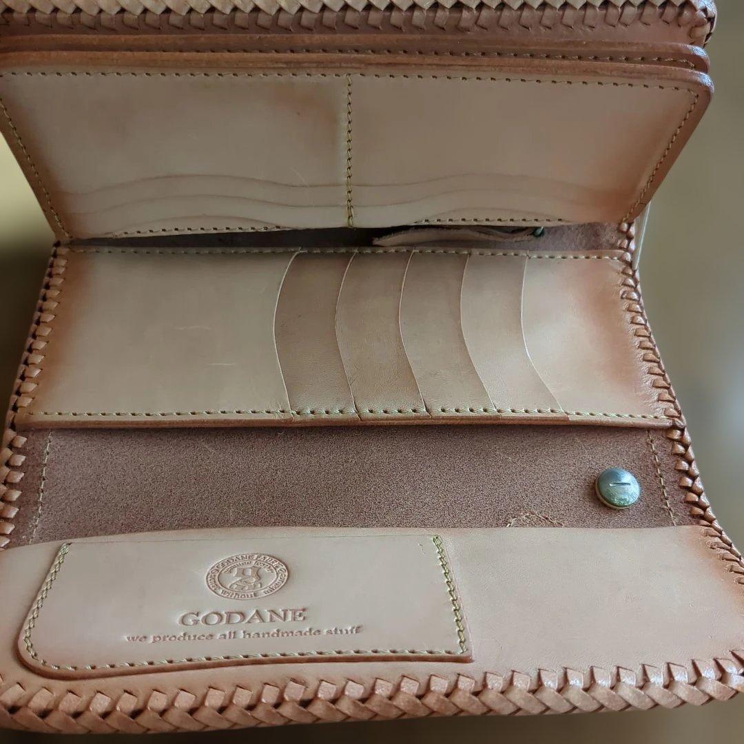 GODANEレザー編み込み長財布 ベージュ