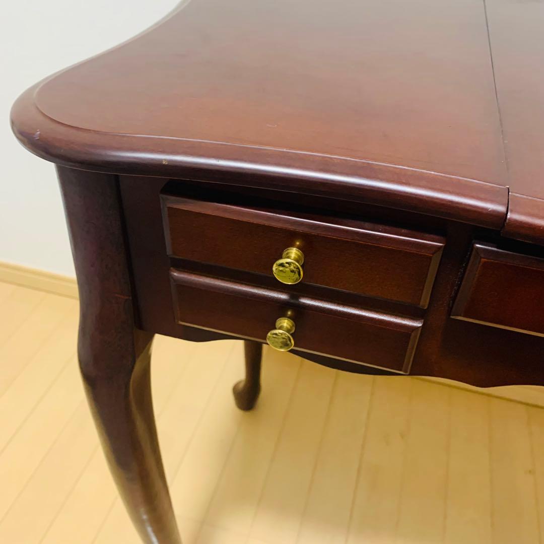英国風 木製ドレッサー 鏡付　アンティーク 猫脚 デスク テーブル ブラウン