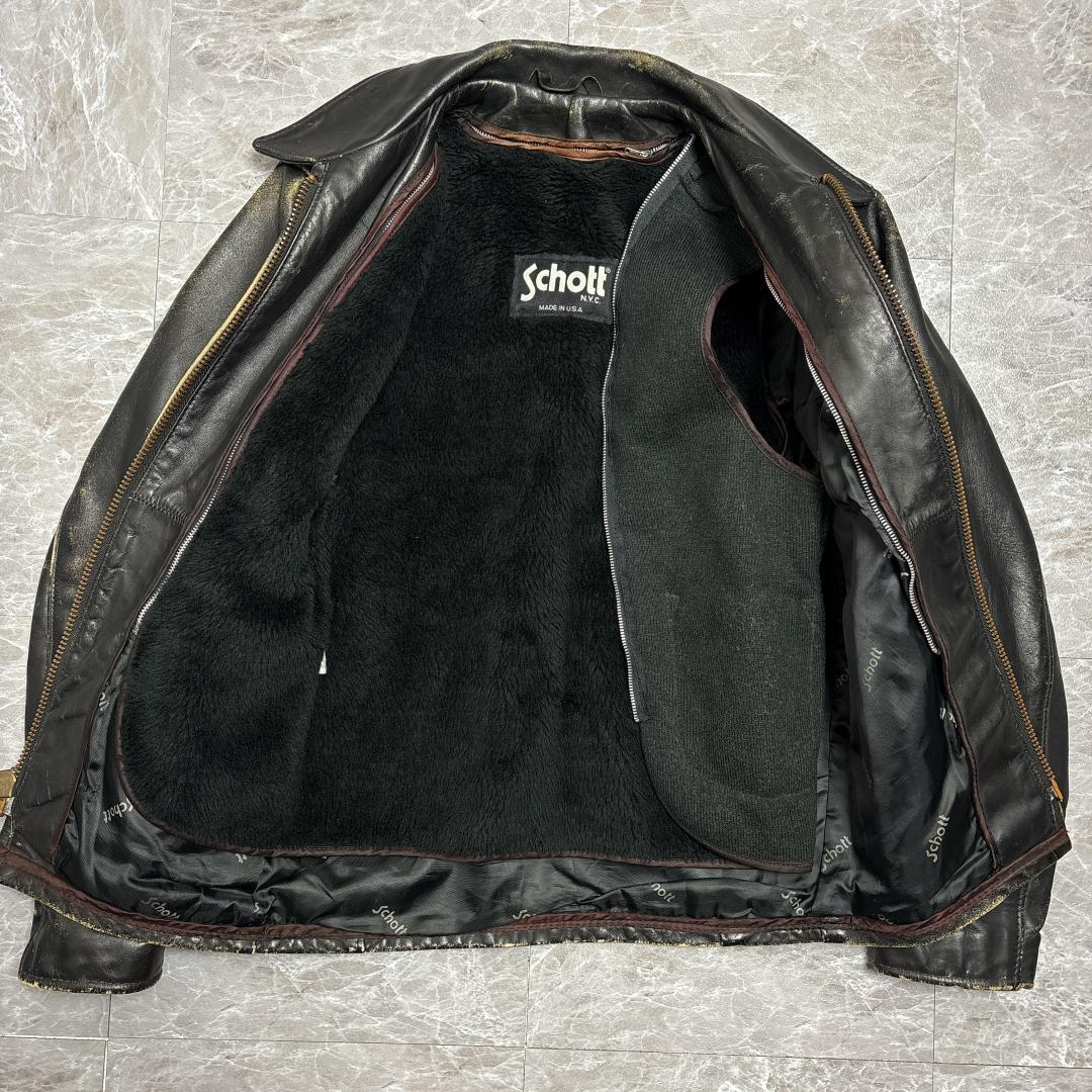 雰囲気抜群 Schott USA製 シングルライダース 34 ブラック ショット