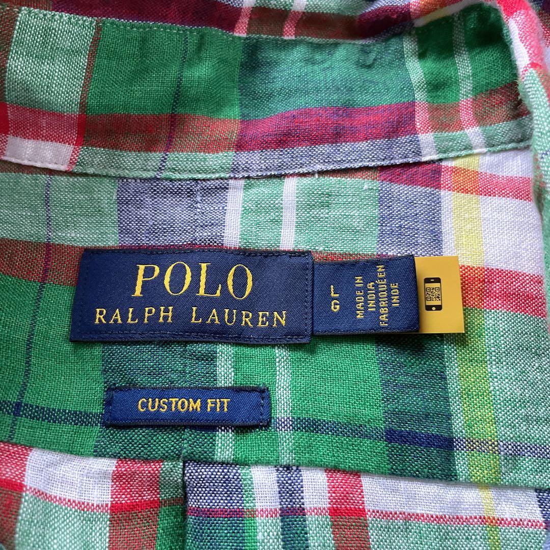 試着のみ　ポロラルフローレン XL リネン100% BDシャツ　ポニー　マドラス
