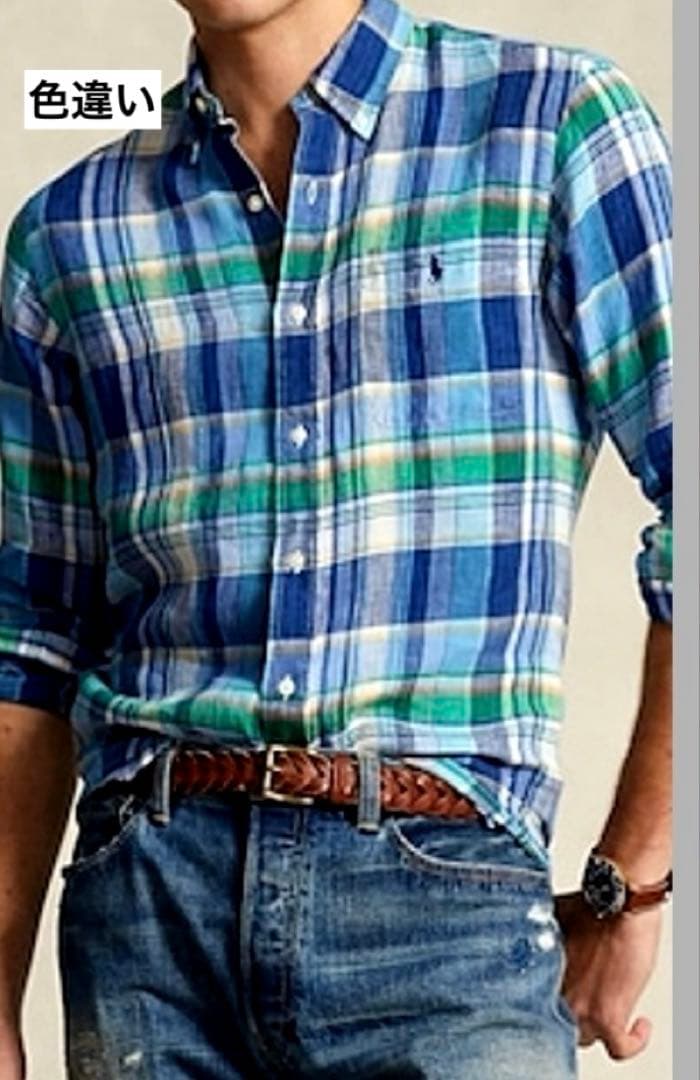 試着のみ　ポロラルフローレン XL リネン100% BDシャツ　ポニー　マドラス