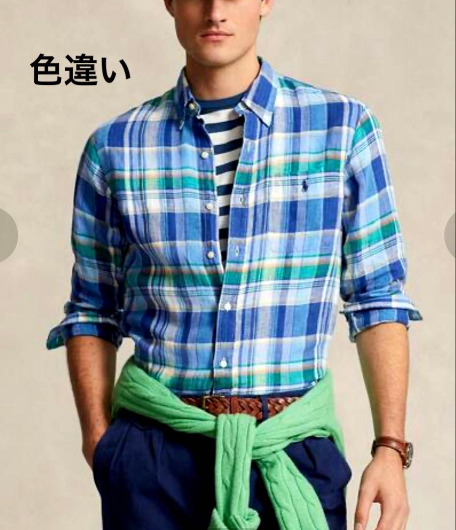 試着のみ　ポロラルフローレン XL リネン100% BDシャツ　ポニー　マドラス